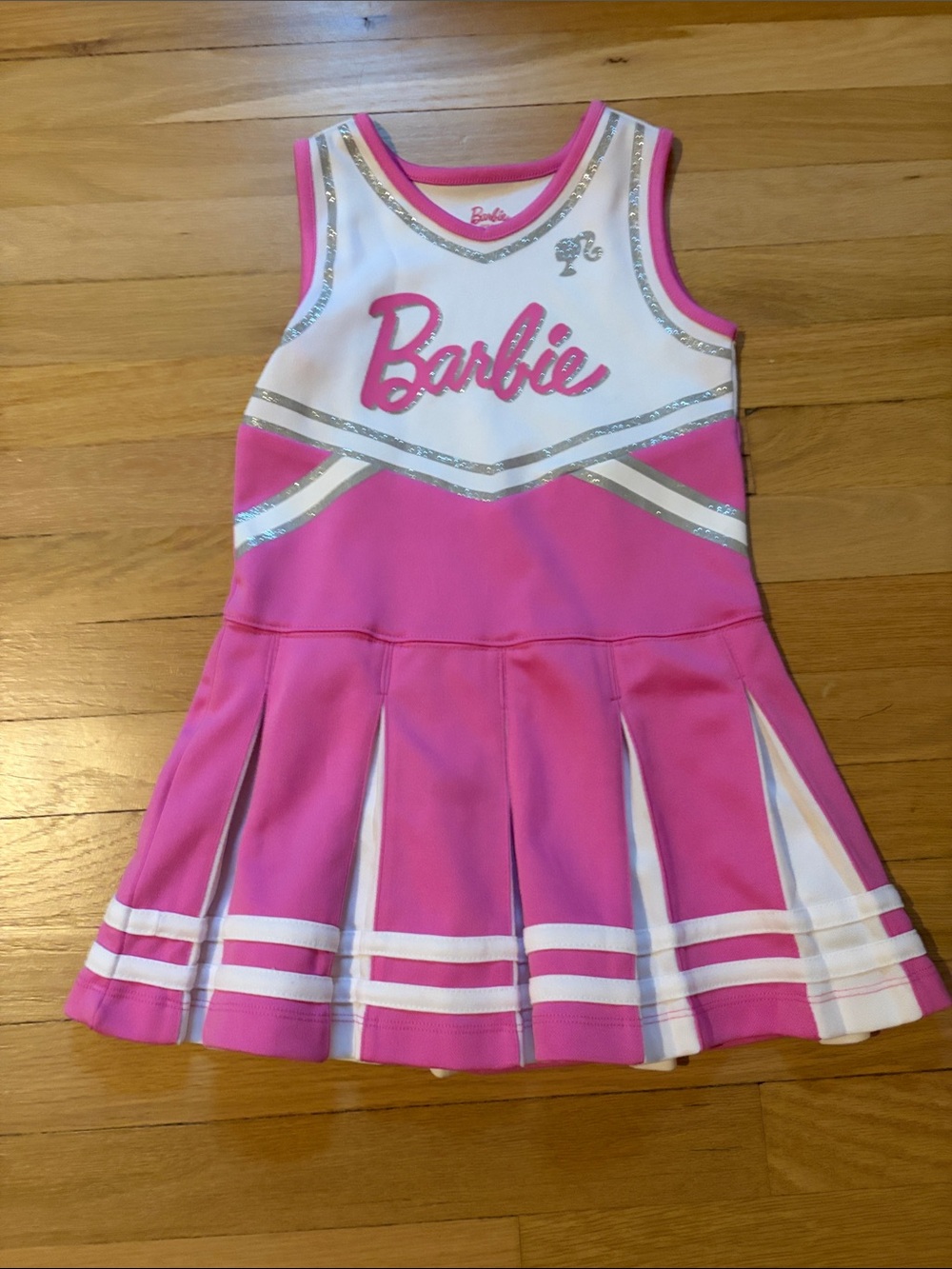 Barbie Hot Pink and White Cheerleader Costume Dress with Silver Trim